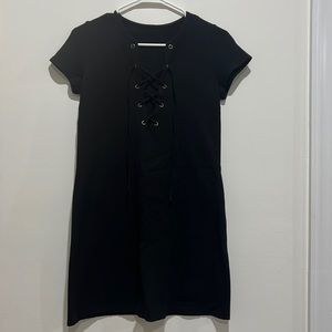 Black, lace up mini dress